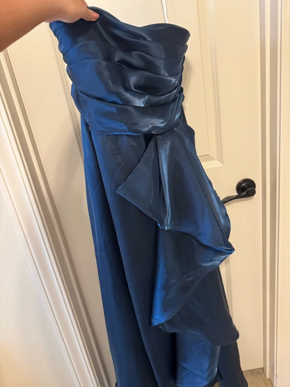 Strapless Blue Ruffle Evening Gown - Picture 5 of 5